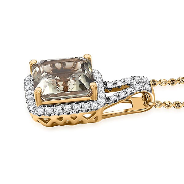 Shop Lc Certified Luxoro AAA Asscher Cut Turkizite Diamond Pendant Necklace In 14K Yellow Gold 4.57 Ctw (20 Inches)