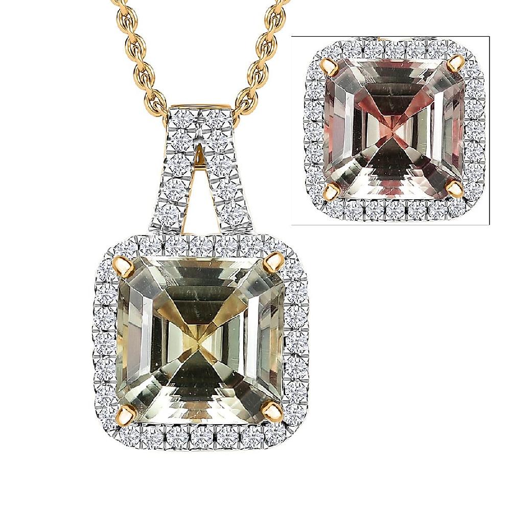 shop lc Certified Luxoro AAA Asscher Cut Turkizite Diamond Pendant Necklace in 14K Yellow Gold 4.57 ctw (20 Inches)