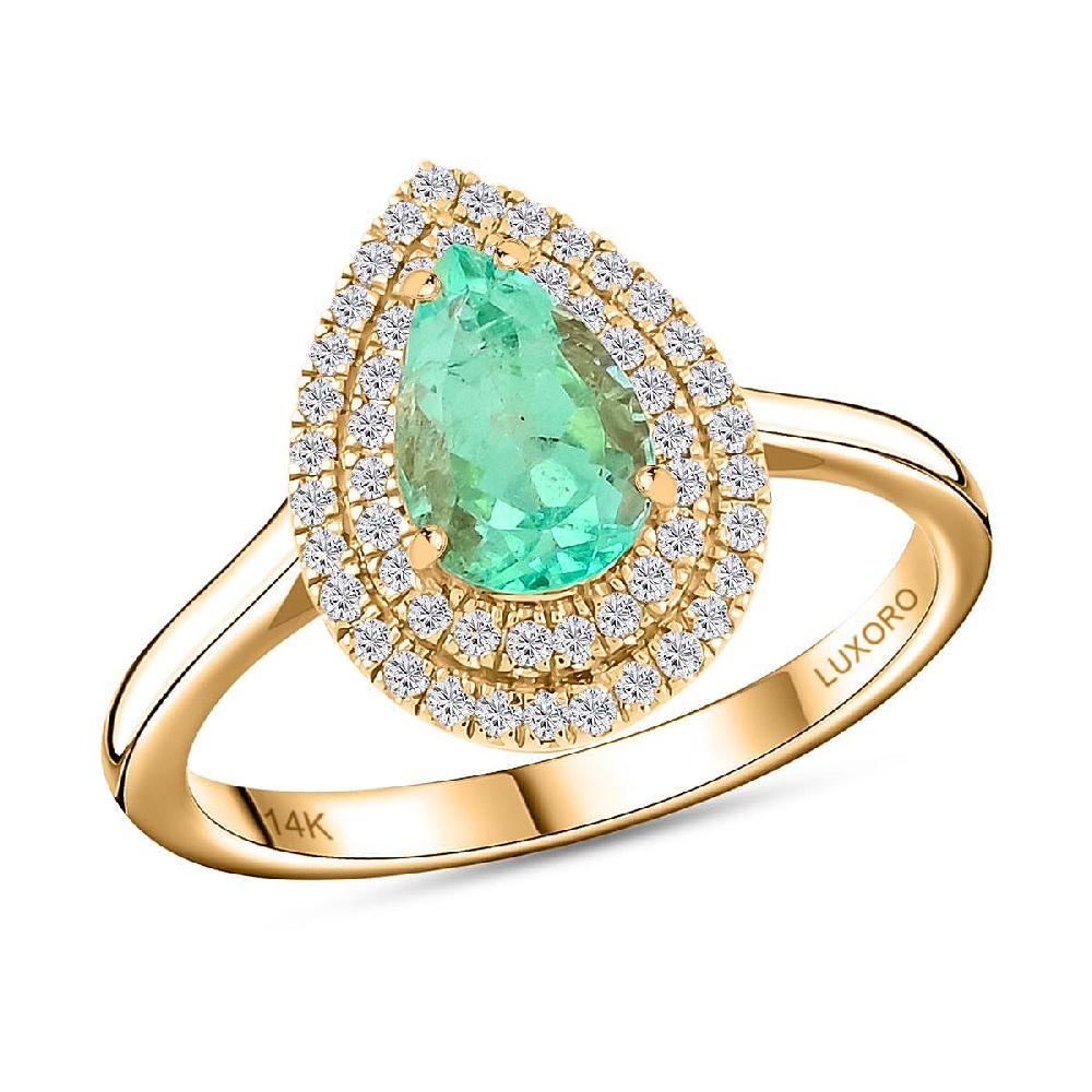 shop lc Certified Luxoro AAA Boyaca Colombian Emerald Diamond Ring in 14K Yellow Gold 1.50 ctw