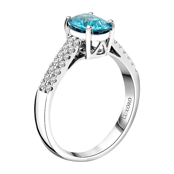 Shop Lc Certified Luxoro AAA Cambodian Blue Zircon Diamond Ring In 14K White Gold 2.10 Ctw