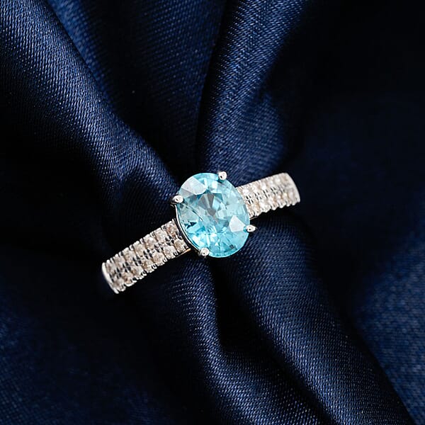 Shop Lc Certified Luxoro AAA Cambodian Blue Zircon Diamond Ring In 14K White Gold 2.10 Ctw