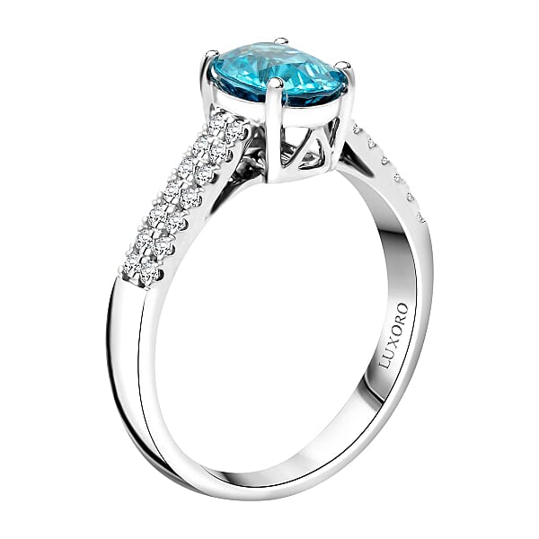 Shop Lc Certified Luxoro AAA Cambodian Blue Zircon Diamond Ring In 14K White Gold 2.10 Ctw