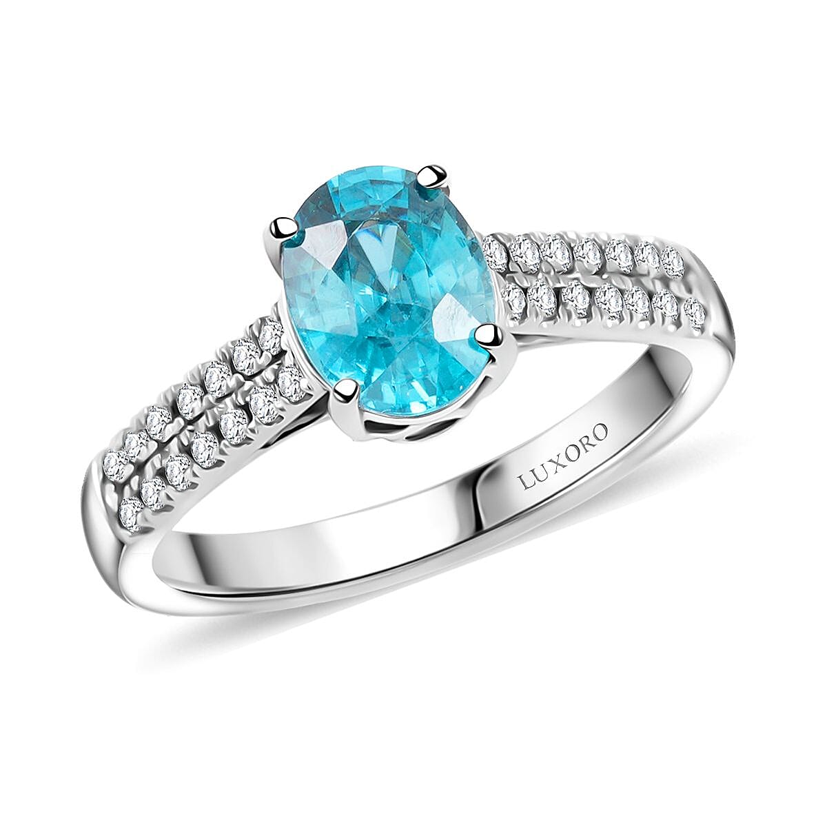 shop lc Certified Luxoro AAA Cambodian Blue Zircon Diamond Ring in 14K White Gold 2.10 ctw