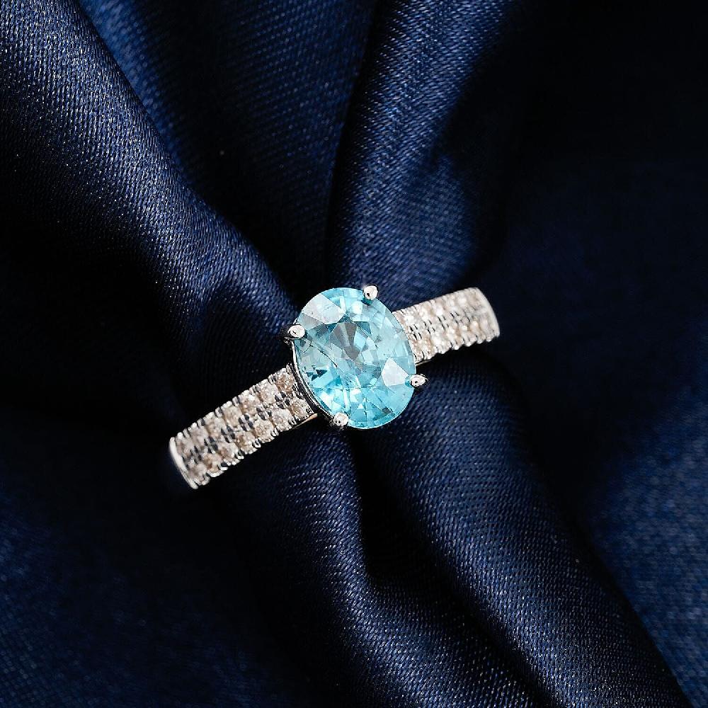 shop lc Certified Luxoro AAA Cambodian Blue Zircon Diamond Ring in 14K White Gold 2.10 ctw