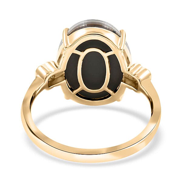 Shop Lc Certified Luxoro AAA Canadian Ammolite Diamond Ring In 10K Yellow Gold 0.10 Ctw