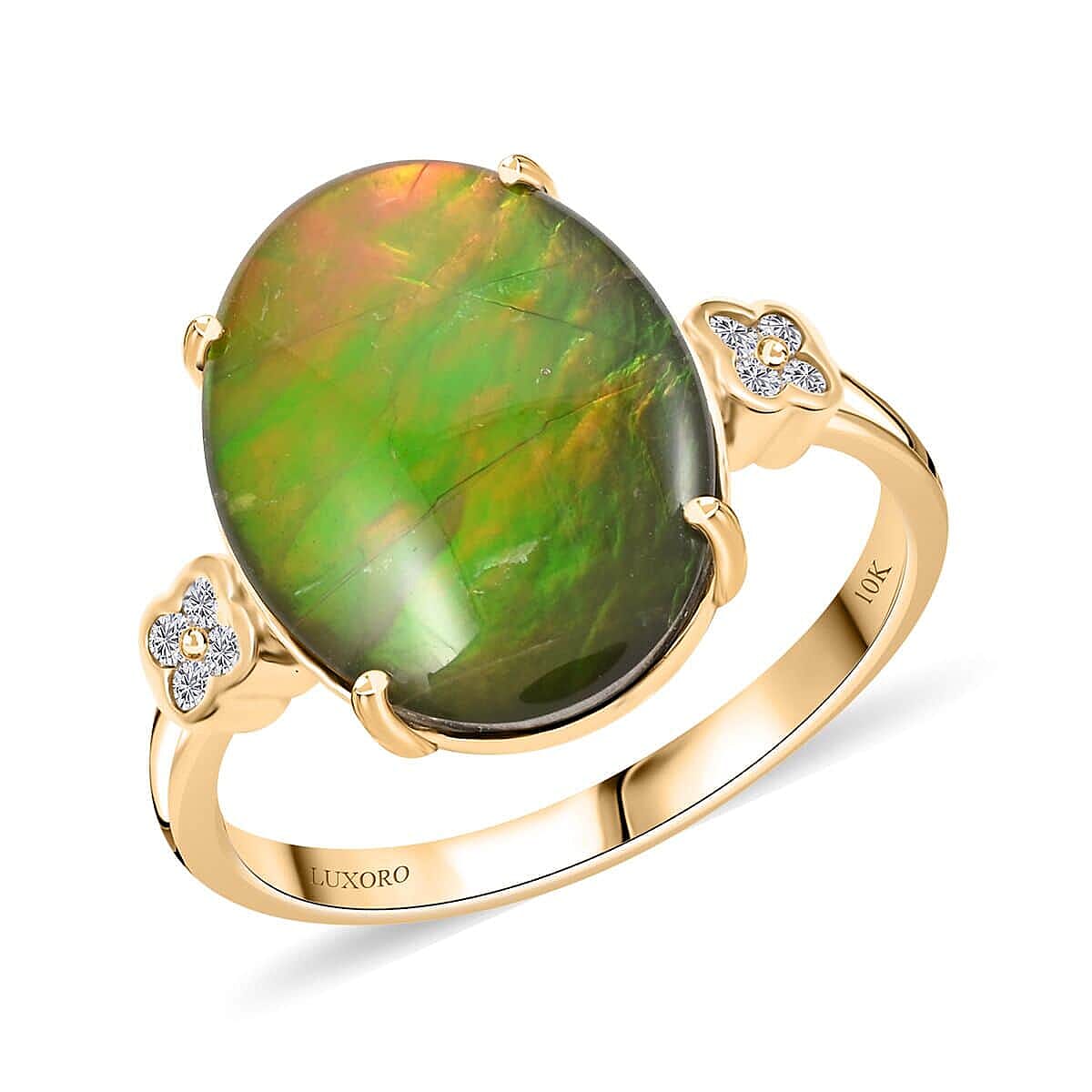 shop lc Certified Luxoro AAA Canadian Ammolite Diamond Ring in 10K Yellow Gold 0.10 ctw