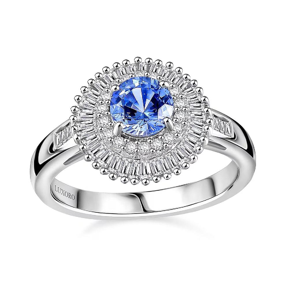 shop lc Certified Luxoro AAA Ceylon Blue Sapphire Diamond Double Halo Ring in 14K White Gold 1.32 ctw