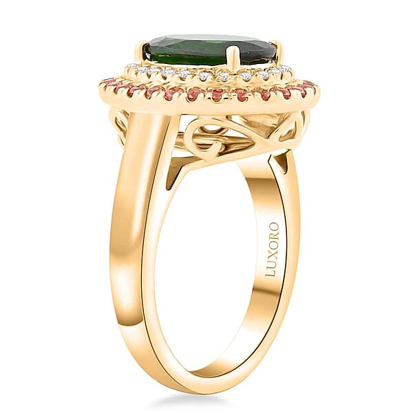 Shop Lc Certified Luxoro AAA Chrome Diopside Padparadscha Sapphire Diamond Ring In 10K Yellow Gold 3.00 Ctw