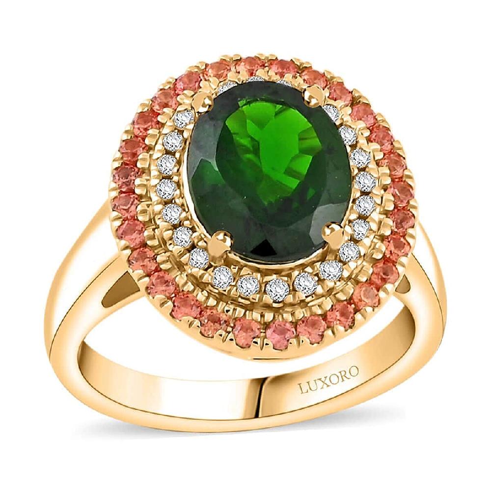 shop lc Certified Luxoro AAA Chrome Diopside Padparadscha Sapphire Diamond Ring in 10K Yellow Gold 3.00 ctw