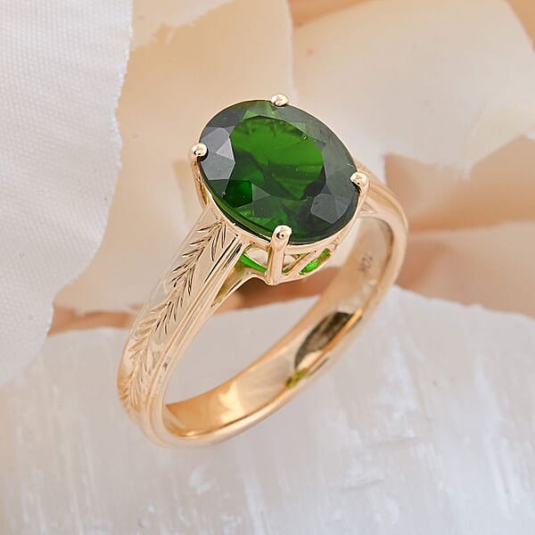 Shop Lc Certified Luxoro AAA Chrome Diopside Solitaire Ring In 10K Yellow Gold 2.65 Ctw