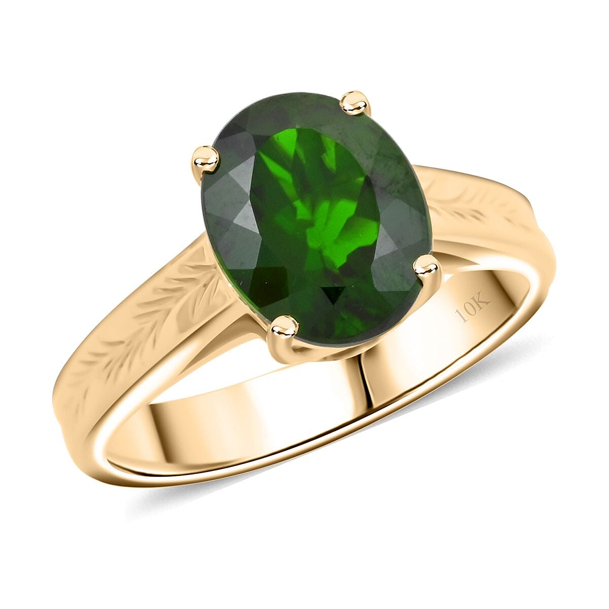 shop lc Certified Luxoro AAA Chrome Diopside Solitaire Ring in 10K Yellow Gold 2.65 ctw