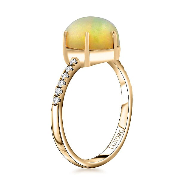 Shop Lc Certified Luxoro AAA Ethiopian Welo Opal Diamond Ring In 10K Yellow Gold 2.85 Ctw (Size 6.0)