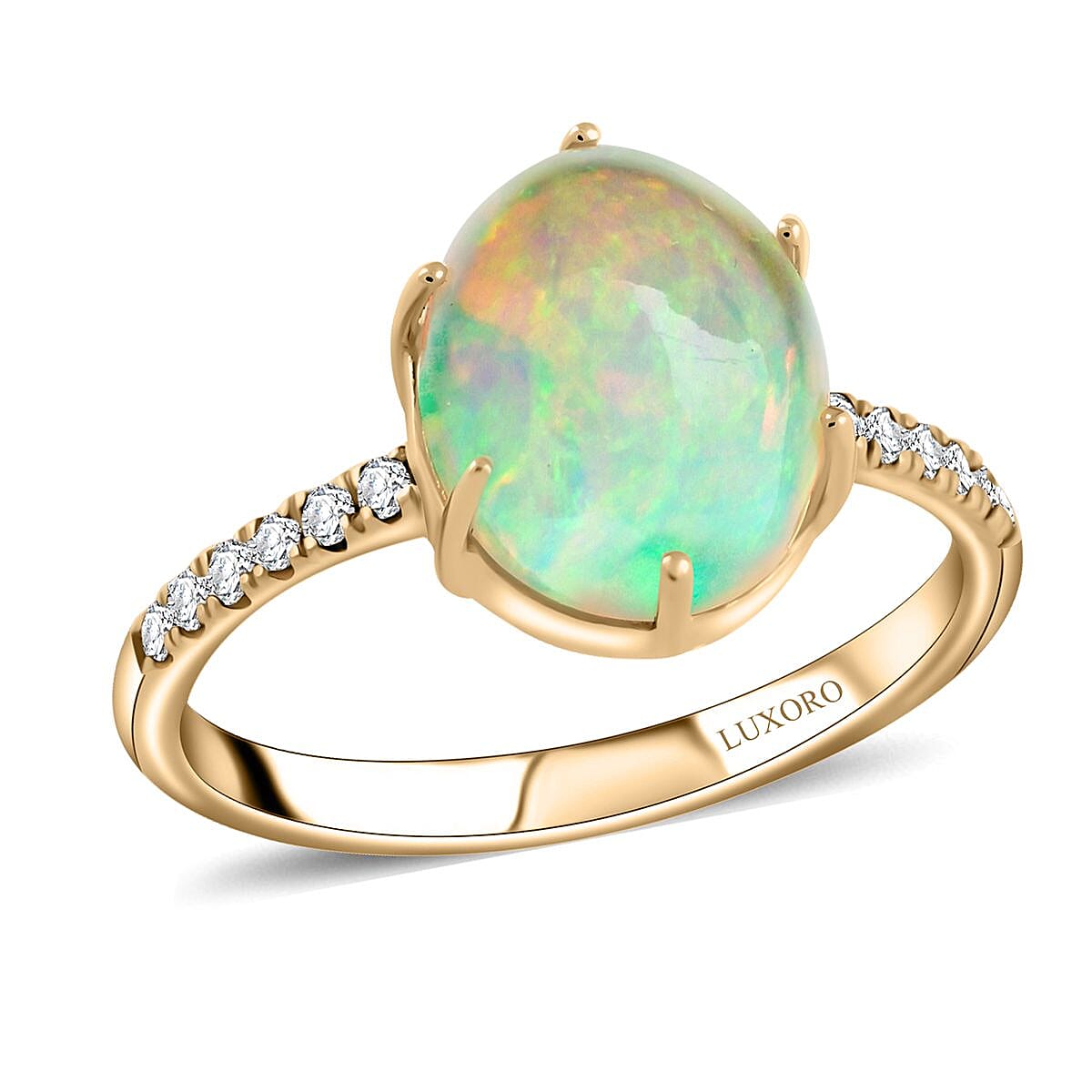 shop lc Certified Luxoro AAA Ethiopian Welo Opal Diamond Ring in 10K Yellow Gold 2.85 ctw (Size 10.0)