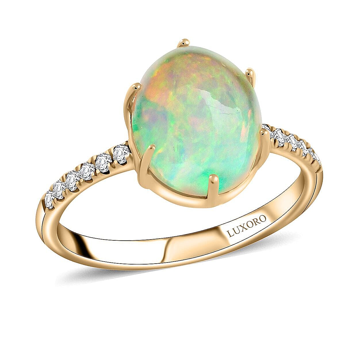 shop lc Certified Luxoro AAA Ethiopian Welo Opal Diamond Ring in 10K Yellow Gold 2.85 ctw (Size 6.0)