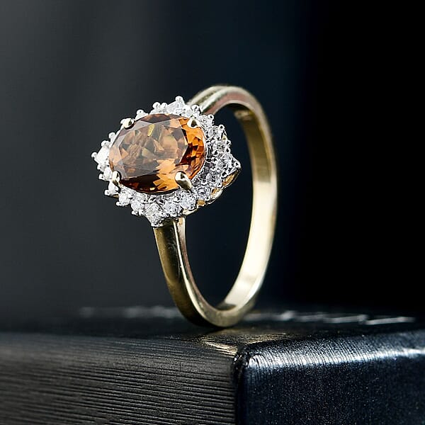 Shop Lc Certified Luxoro AAA Golden Turkizite Diamond Ring In 10K Yellow Gold 2.60 Ctw