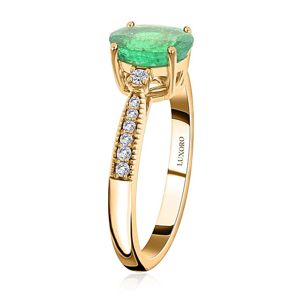 Shop Lc Certified Luxoro AAA Kagem Zambian Emerald Diamond (G-H I2) Ring In 14K Yellow Gold 1.30 Ctw