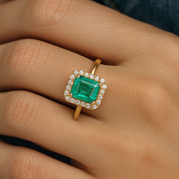 Shop Lc Certified Luxoro AAA Kagem Zambian Emerald Diamond Ring In 10K Yellow Gold 1.70 Ctw