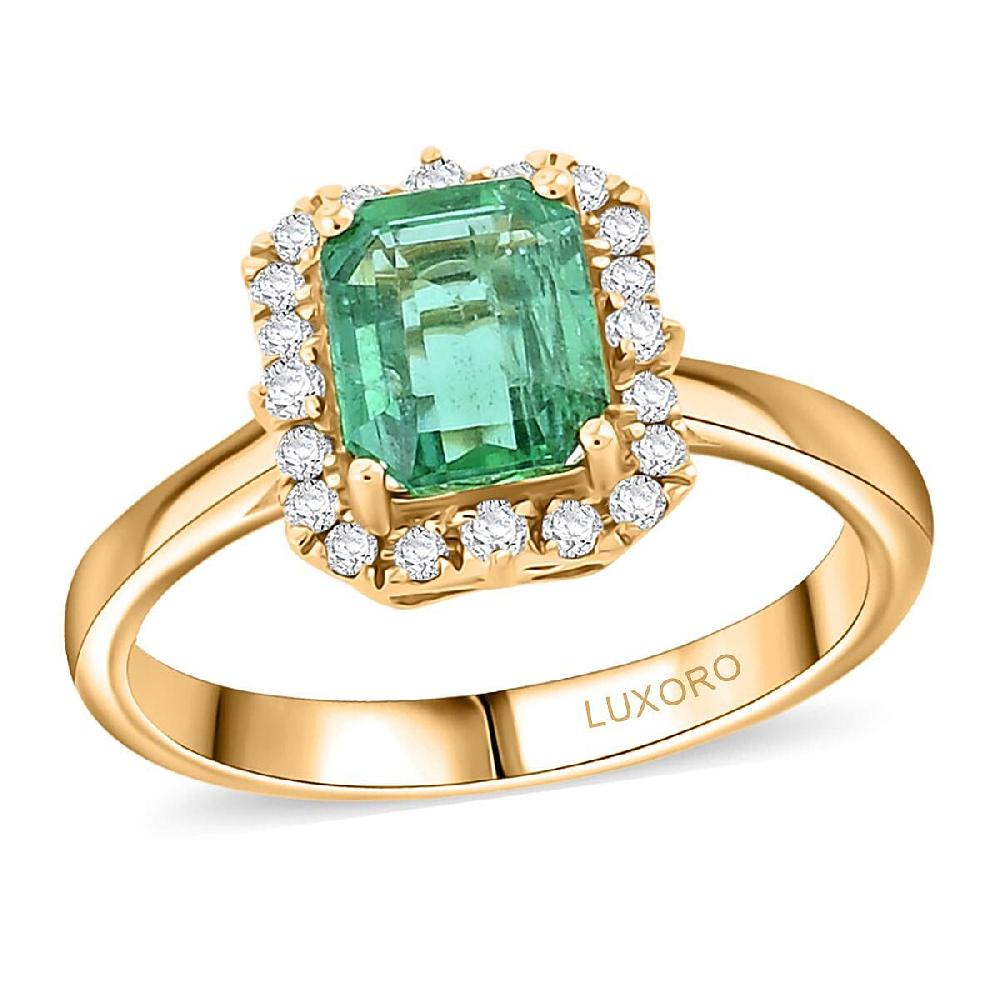 shop lc Certified Luxoro AAA Kagem Zambian Emerald Diamond Ring in 10K Yellow Gold 1.70 ctw