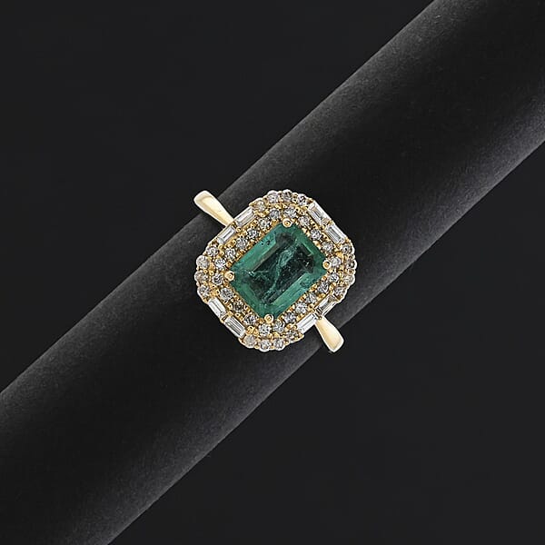 Shop Lc Certified Luxoro AAA Kagem Zambian Emerald Diamond Ring In 10K Yellow Gold 2.20 Ctw