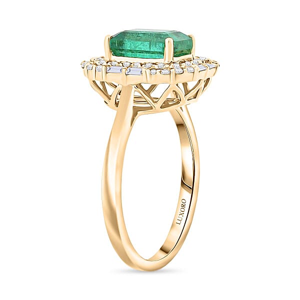 Shop Lc Certified Luxoro AAA Kagem Zambian Emerald Diamond Ring In 10K Yellow Gold 2.20 Ctw