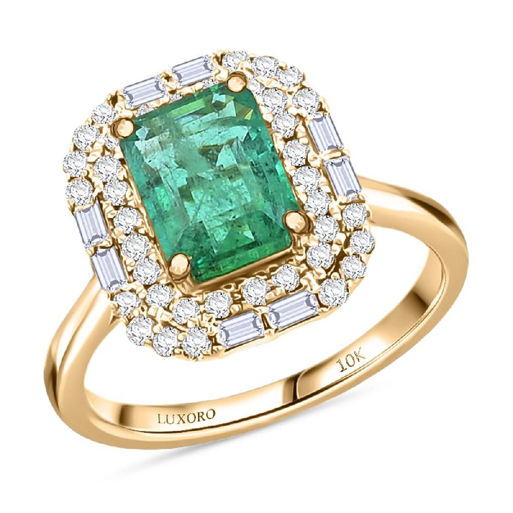 shop lc Certified Luxoro AAA Kagem Zambian Emerald Diamond Ring in 10K Yellow Gold 2.20 ctw