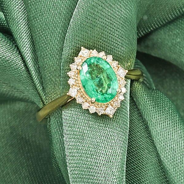 Shop Lc Certified Luxoro AAA Kagem Zambian Emerald Diamond Ring In 14K Yellow Gold 1.50 Ctw