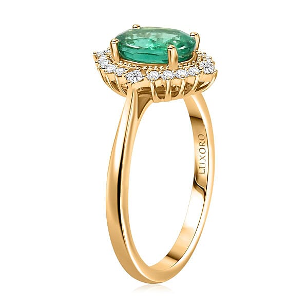 Shop Lc Certified Luxoro AAA Kagem Zambian Emerald Diamond Ring In 14K Yellow Gold 1.50 Ctw