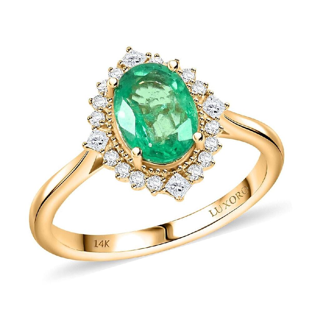shop lc Certified Luxoro AAA Kagem Zambian Emerald Diamond Ring in 14K Yellow Gold 1.50 ctw