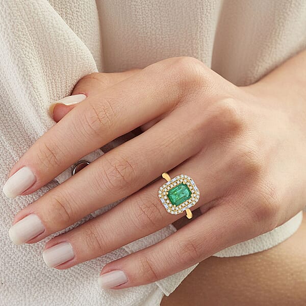 Shop Lc Certified Luxoro AAA Kagem Zambian Emerald Diamond Ring In 10K Yellow Gold 2.20 Ctw