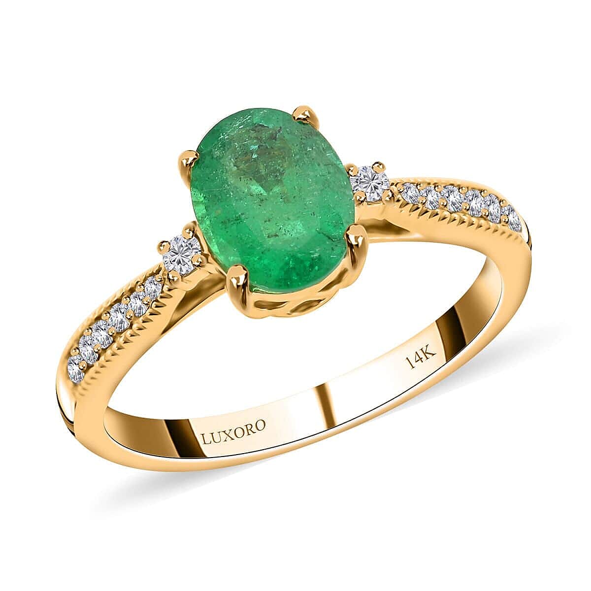 shop lc Certified Luxoro AAA Kagem Zambian Emerald Diamond (G-H I2) Ring in 14K Yellow Gold 1.30 ctw