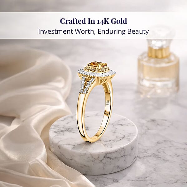 Shop Lc Certified Luxoro AAA Madagascar Yellow Sapphire White And Yellow Diamond Ring In 14K Yellow Gold 1.31 Ctw