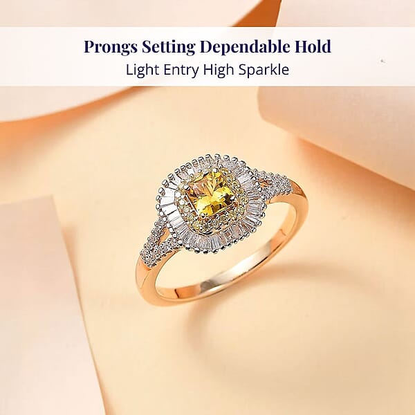 Shop Lc Certified Luxoro AAA Madagascar Yellow Sapphire White And Yellow Diamond Ring In 14K Yellow Gold 1.31 Ctw