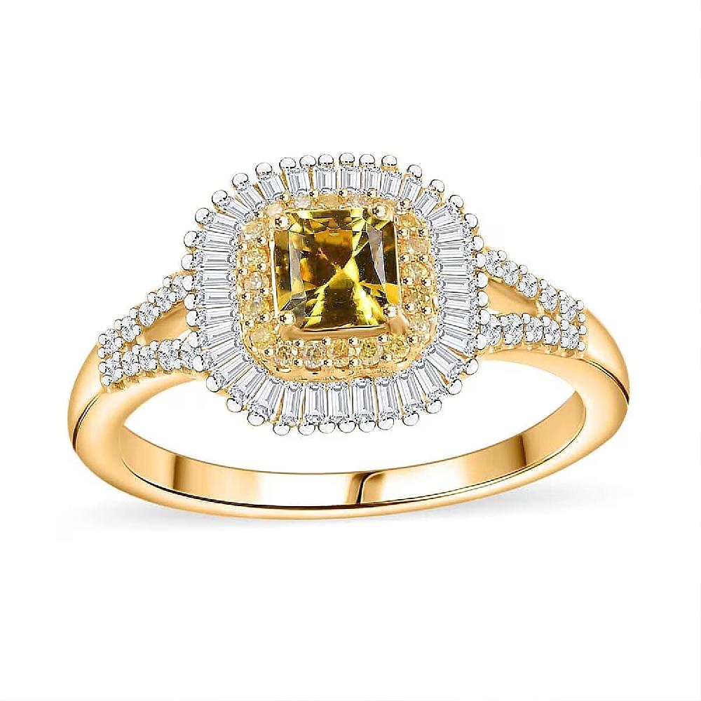 shop lc Certified Luxoro AAA Madagascar Yellow Sapphire White and Yellow Diamond Ring in 14K Yellow Gold 1.31 ctw