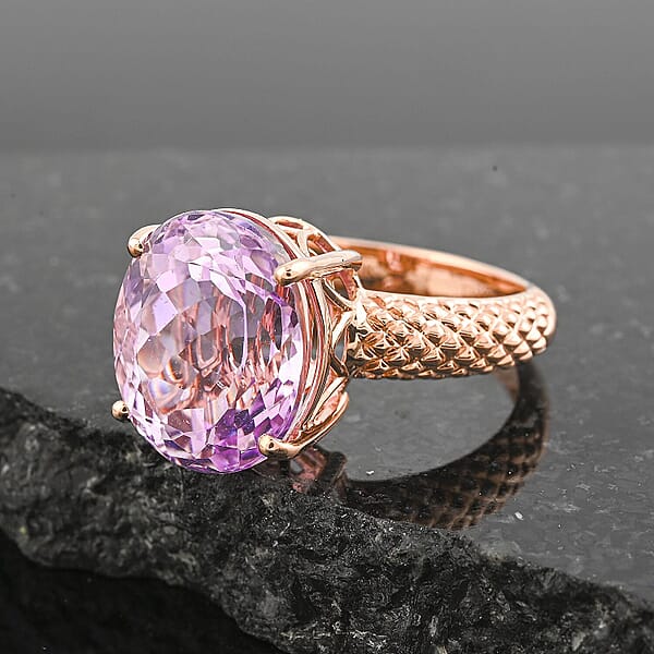 Shop Lc Certified Luxoro AAA Martha Rocha Kunzite Solitaire Ring In 10K Rose Gold 10.65 Ctw