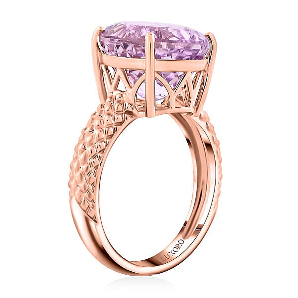 Shop Lc Certified Luxoro AAA Martha Rocha Kunzite Solitaire Ring In 10K Rose Gold 10.65 Ctw