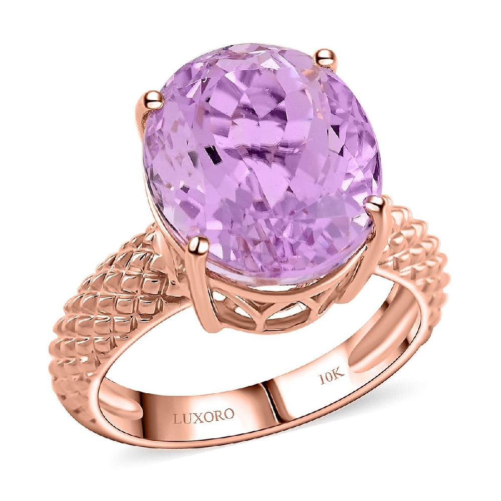 shop lc Certified Luxoro AAA Martha Rocha Kunzite Solitaire Ring in 10K Rose Gold 10.65 ctw