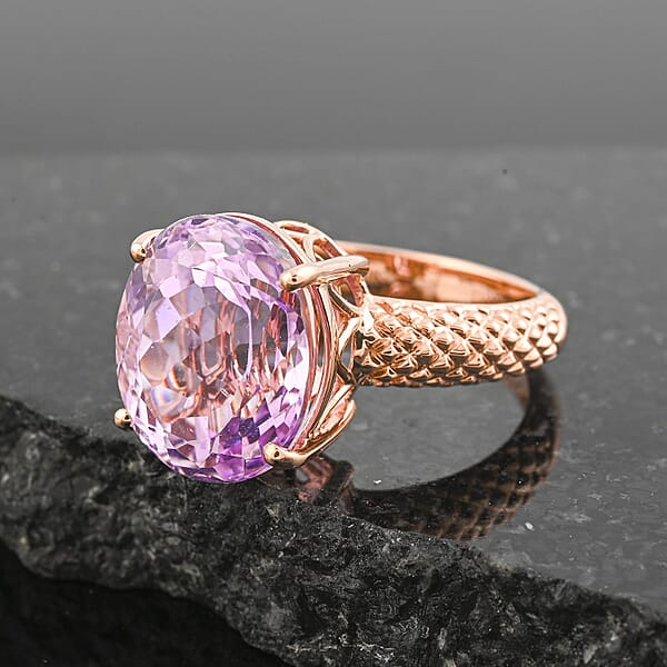 Shop Lc Certified Luxoro AAA Martha Rocha Kunzite Solitaire Ring In 10K Rose Gold 10.65 Ctw