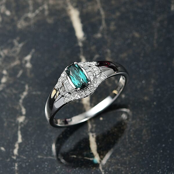 Shop Lc Certified Luxoro AAA Monte Belo Indicolite Diamond Ring In 10K White Gold 0.94 Ctw