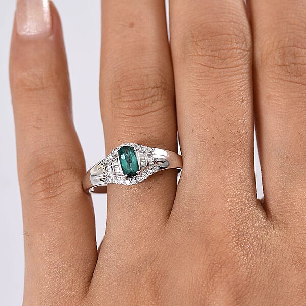 Shop Lc Certified Luxoro AAA Monte Belo Indicolite Diamond Ring In 10K White Gold 0.94 Ctw