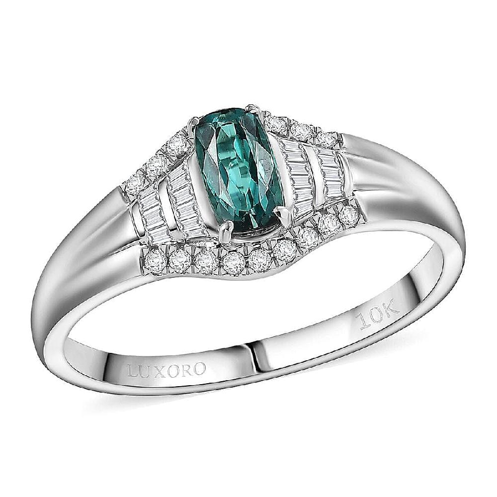 shop lc Certified Luxoro AAA Monte Belo Indicolite Diamond Ring in 10K White Gold 0.94 ctw