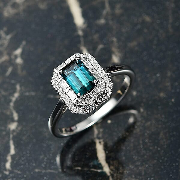 Shop Lc Certified Luxoro AAA Monte Belo Indicolite Diamond Ring In 10K White Gold 1.51 Ctw