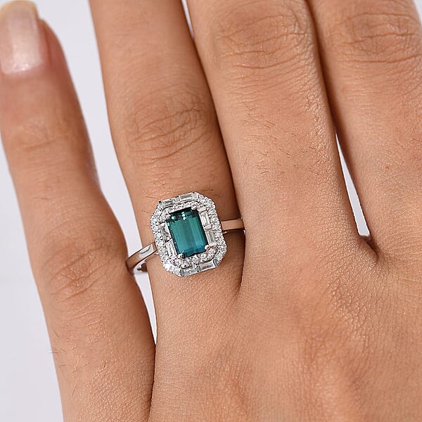 Shop Lc Certified Luxoro AAA Monte Belo Indicolite Diamond Ring In 10K White Gold 1.51 Ctw