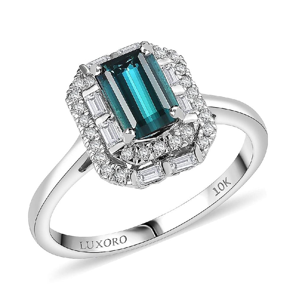 shop lc Certified Luxoro AAA Monte Belo Indicolite Diamond Ring in 10K White Gold 1.51 ctw