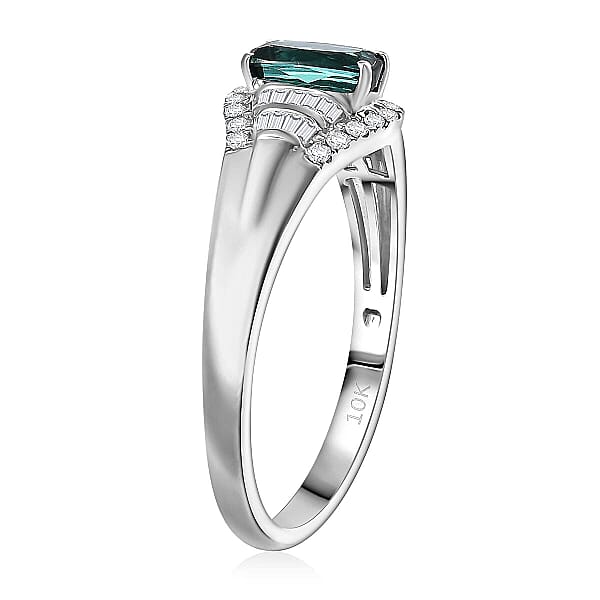 Shop Lc Certified Luxoro AAA Monte Belo Indicolite Diamond Ring In 10K White Gold 0.94 Ctw