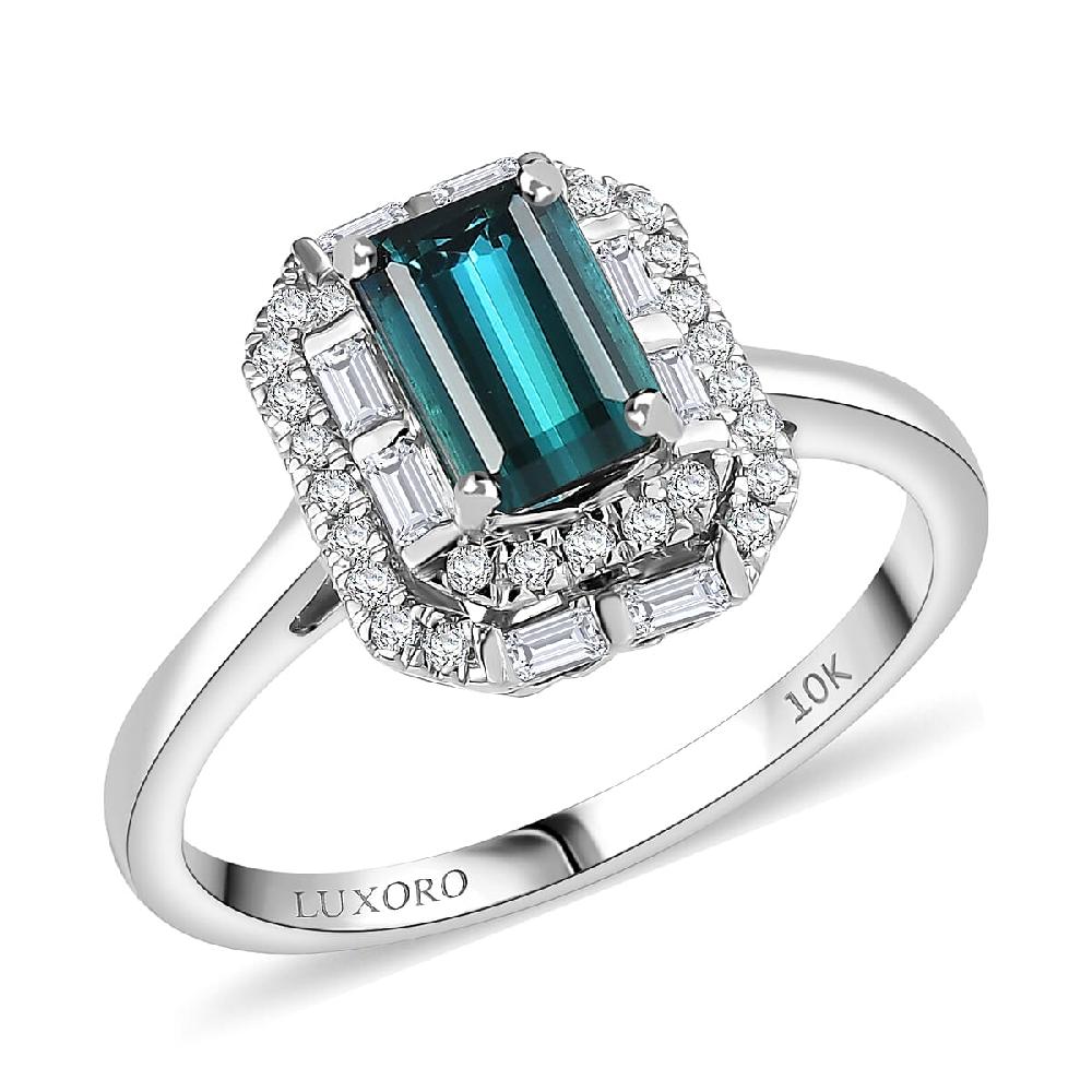 shop lc Certified Luxoro AAA Monte Belo Indicolite Diamond Ring in 10K White Gold 1.51 ctw