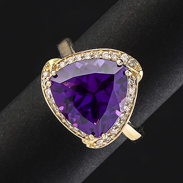Shop Lc Certified Luxoro AAA Natural Lusaka Amethyst Diamond Ring In 10K Yellow Gold 6.05 Ctw