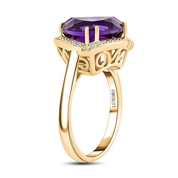 Shop Lc Certified Luxoro AAA Natural Lusaka Amethyst Diamond Ring In 10K Yellow Gold 6.05 Ctw