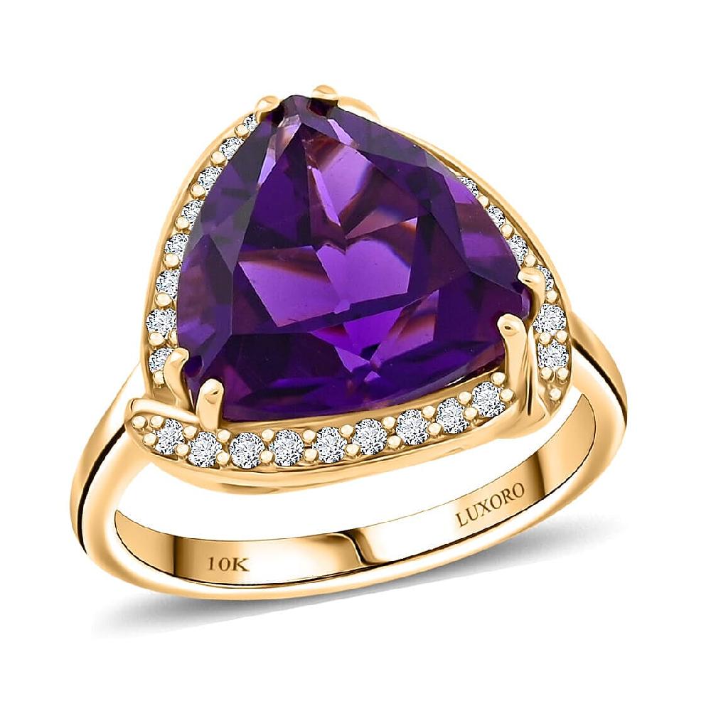 shop lc Certified Luxoro AAA Natural Lusaka Amethyst Diamond Ring in 10K Yellow Gold 6.05 ctw