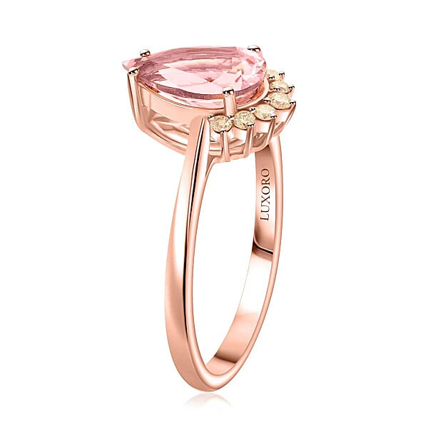 Shop Lc Certified Luxoro AAA Palmeiras Pink Morganite Diamond Ring In 14K Rose Gold 1.35 Ctw