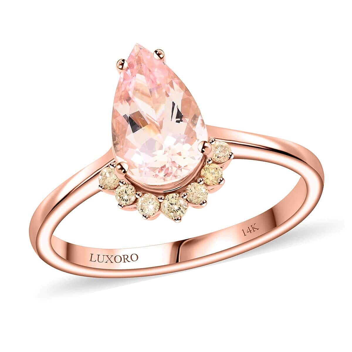 shop lc Certified Luxoro AAA Palmeiras Pink Morganite Diamond Ring in 14K Rose Gold 1.35 ctw